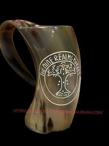 Tasse en corne de Viking Cadeau accessoire unique pour café et thé pour homme Parfait Viking unique avec boîtes cadeaux et base en résine - Product Image 2