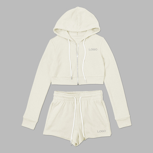 2024 oem logo personnalisé tricot printemps été sweat à capuche court et tenue courte 2 pièces ensemble jogging survêtements survêtement costume pour les femmes - Product Image 2