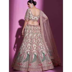 Magnífico Traje de Novia de Lentejuelas Crema con Tela Suave - Lehenga Choli - Product Image 1