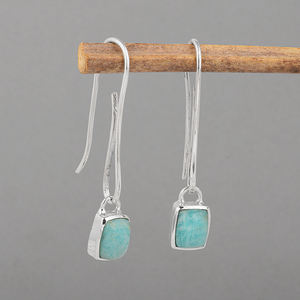 925 Sterling Silver Amazonite <b>Long</b> Drop Dangle Cushion <b>Earrings</b> Women Fashion Fine Handmade Bulk Jewlery Manufacturer - Product Image 2