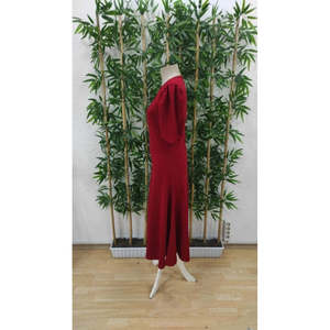 Women's <b>Short</b> Balloon Sleeve Crew Neck Wide Cut Shimmering Crepe <b>Dress</b>, 37975 - <b>Red</b> - Product Image 4