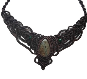 Collar de Macramé con Labradorita, Gargantilla Boho con Perlas Verdes, Colgante de Labradorita, Collar de Perlas de Piedra Lunar, Moderno - Product Image 1