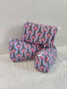 Set Of 3 Cotton Quilted Makeup <b>Bag</b> & Organizer Cotton <b>Toiletry</b> Case <b>Travel</b> <b>Bag</b> floral Print Makeup <b>Bag</b> <b>Toiletries</b> Organizer <b>Bag</b> - Product Image 5