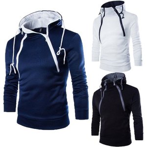 Sweat-shirts à col zippé pour hommes, personnalisés, automne, haute qualité, polyester/coton, gaufré 3D, teint uni - Product Image 4