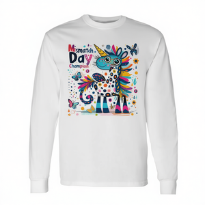 T-Shirt a Maniche Lunghe per la Scuola con Unicorno Colorato 'Mismatch Day Champion', T-Shirt Promozionale Personalizzabile - Product Image 2