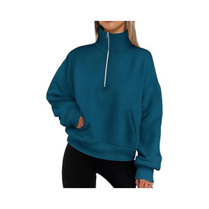 Sudadera con Cierre de Cremallera de un Cuarto, 100% Algodón, Ligera, de Primera Calidad, Secado Rápido, Personalizada con Logotipo para Mujer - Product Image 1