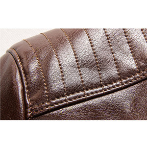 Brown Cow Leather PU Men's Windproof Jacket Sherpa Lined Stand Collar <b>Zip</b>-<b>Up</b> Regular Fit Winter Outerwear with Logo - Product Image 5