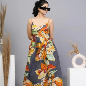 Vestido de algodón indio hecho a mano para mujer estampado floral cómodo vestido Midi ropa de verano de moda para luna de miel nuevo estilo vestido de algodón - Product Image 1