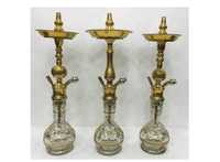 Farida Ensemble de chicha de luxe de haute qualité, mini, de type courbé, en laiton oxydé, finition laquée, avec tige en cuivre, vase en verre et plateau lourd avec logo