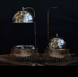 Plat de service en acier inoxydable de conception moderne, personnalisable, de haute qualité, avec couvercle en fer, couleur argent ou or, artisanat - Product Image 1