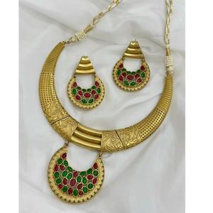 Conjunto de Collar y Aretes con Baño de Oro de la Mejor Calidad, Estilo Rajwadi Hasli, Colección para Bodas y Festivales para Mujer - Product Image 1