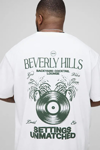 เสื้อยืดสีขาวขนาดใหญ่ Beverly Hills Backyard Cocktail Lounge แขนสั้นสำหรับผู้ชาย ผ้าโพลีเอสเตอร์/คอตตอน เป็นมิตรกับสิ่งแวดล้อม - Product Image 3
