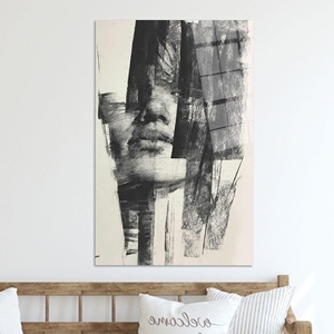 Impression sur toile de visage abstrait : Œuvre d'art moderne en noir et blanc, ART SUR VERRE TÉMPERÉ - Product Image 1