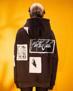 Logo personnalisé Patchwork Double fermeture éclair patchs Applique broderie impression délavé Vintage lavage à l'acide Hoddies veste hommes à capuche - Product Image 3