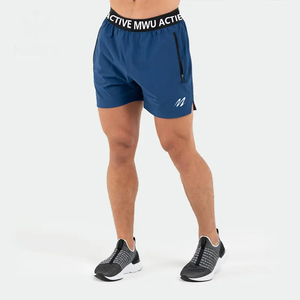 Pantalones Cortos Deportivos Azules para Hombre, Dobladillo Dividido, Cintura Elástica Personalizada, Bolsillo con Cremallera, Secado Rápido, Transpirables, para Entrenamiento, Talla Grande - Product Image 2