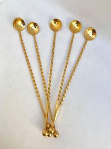 Nuevo estilo doble de acero inoxidable mezcla cóctel vino bebida cuchara agitadora Punta de lágrima cuchara de barra dorada con mango giratorio - Product Image 6