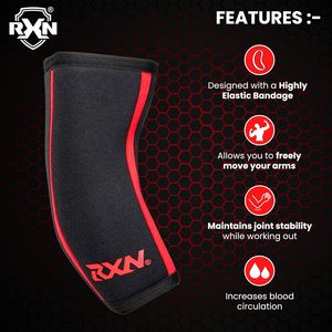 Soporte de codo de neopreno RXN para hombres y mujeres, correas de soporte de gimnasio para tenis, voleibol, rodilla, tendinitis, alivio del dolor, entrenamiento esencial - Product Image 3
