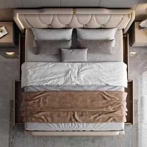 Letto matrimoniale moderno di lusso a basso profilo con struttura KD salvaspazio e contenitore, per camera da letto principale, con luci LED touch. - Product Image 5