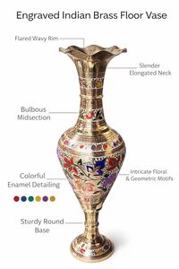 Jarrón de Flores de Latón Hecho a Mano, Moderno, con Grabado Meenakari, Jarrón de Metal para Piso, Decoración para Hogar u Oficina, Acabado Pulido, Jarrón Decorativo Alto - Product Image 3