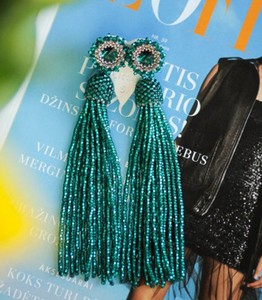 Luxury Quality <b>Emerald</b> Green Beaded Tassel Earrings - Product Image 2