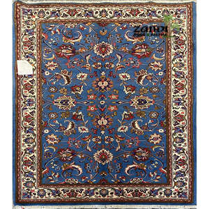 Alfombras ABC Kilims Estilo Kerman, Alfombra de Lana con Diseño Floral Vintage, Hecha a Mano por Artesanos, Color Azul Crema, Decoración para el Hogar - Product Image 1