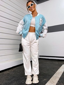 Chaqueta personalizada Varsity Letterman para mujer, cazadora de béisbol de manga larga con hombros caídos, chaquetas de calle informales - Product Image 2