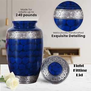 แกะสลักอลูมิเนียมCremation Urnสําหรับเถ้ามนุษย์ผู้ใหญ่ชายหญิงสัตว์เลี้ยงแมวสุนัขUrnขนาดใหญ่ฝังศพUrnsสําหรับเถ้า (สีฟ้า) - Product Image 3