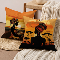 Housse de coussin African Sunset en polyester doux, motif carte de l'Afrique, paysage safari, pour canapé