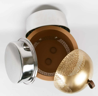 Plat de service isotherme écologique et durable au design bohème, diamètre 33 cm, avec couvercle en acier inoxydable pour sauces et plats chauds