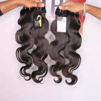 Rambut Asli India Kualitas Terbaik Grosir, Bundel Rambut Virgin Raw Double Drawn Body Wave, Bundel Rambut India Temple
