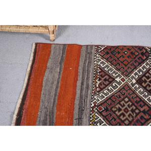Tapis turc vintage 3,9 x 4,5 pieds, tapis d'appoint, tapis persan Kilim rouge - Product Image 5