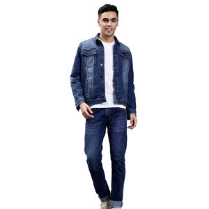 Nueva moda de talla grande personalizada Denim Stretch algodón cintura alta Casual invierno transpirable Jeans y chaqueta conjunto para hombres - Product Image 1