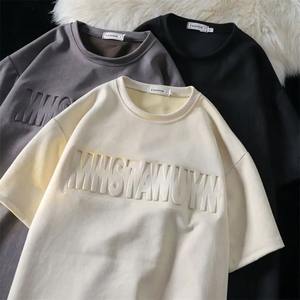 T-shirts en coton personnalisés avec logo en relief à la mode, vêtements de rue décontractés de qualité supérieure, vente en gros de chemises rétro vintage pour hommes - Product Image 3