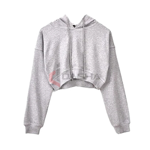 2025 logotipo personalizado gimnasio Yoga Crop Top Sudadera con capucha mujeres entrenamiento Fitness ropa deportiva venta al por mayor algodón liso cuello redondo Crop Top sudadera - Product Image 5
