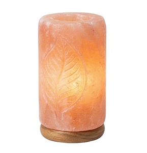 Lámpara de Sal Cilíndrica con Grabado de Hojas, Sal Rosa Natural del Himalaya, Decoración para el Hogar, Luz Nocturna - Product Image 6