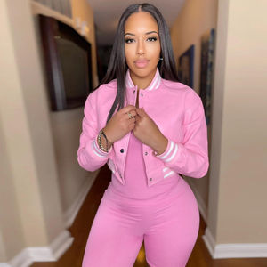 Chaqueta universitaria de cuero personalizada para mujer, ropa de calle con logotipo, cuello levantado y diseño de letras Collage, chaqueta de béisbol en blanco - Product Image 6