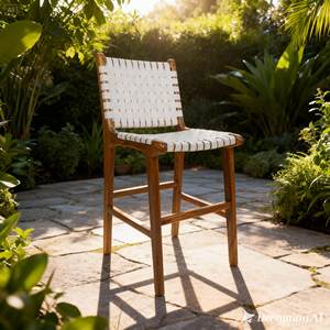SOLOBEAT Modern Teak Restaurant <b>Bar</b> <b>Stool</b> with Handwoven Seat & Backrest Eco-Friendly Farmhouse Outdoor Design - Product Image 4
