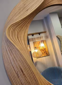 Espejo de pared de madera moderno hecho a mano diseño asimétrico ondulado irregular para decoración del hogar para decoración de dormitorio por Azora Industries - Product Image 4