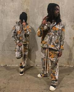 Streetwear Custom <b>Embroidery</b> Heavyweight Cotton All Over Printed Zip up Camo Camouflage Hoodie <b>set</b> - Product Image 1