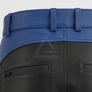 Pantalon en cuir simple pour motard, pour homme, avec poches avant, genouillères, fermetures éclair latérales et coupe confortable - Product Image 5