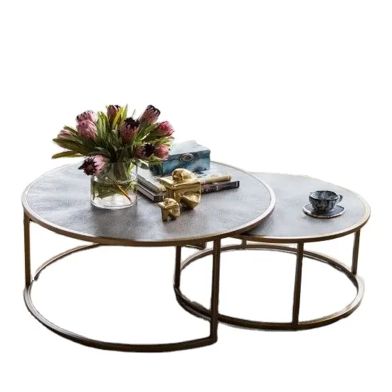 Tavolino nidificante in ottone antico soggiorno tavolo da tè Set piccolo tavolo da appartamento di lusso leggero bianco nero fornitura fatta a mano