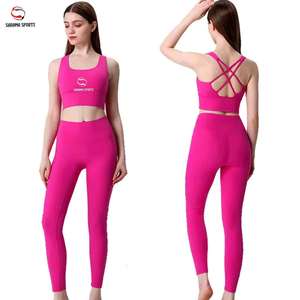Ensemble de vêtements de yoga pour femmes, lavé au sable, respirant, pantalon taille haute, soutien-gorge de sport, motif, taille élastique, push-up, ensembles de yoga - Product Image 1