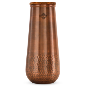 IndianArtVilla Cobre Dormitorio Botella Martillado Antiguo & Leaf Block Diseño de impresión con beneficios para la salud para el hogar y la Oficina, 1300 ML - Product Image 1