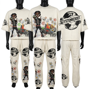 Conjunto de Top Corto y Pantalones Jogger de Felpa Francesa de 380 GSM con Lavado Ácido, Estampado de Calavera con Llamas, Diseños Personalizados, Conjuntos para Mujer - Product Image 6
