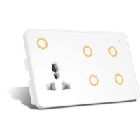 Interruptor Wifi Combinado de 6 Gangs y Enchufe de Pared Estándar del Reino Unido MakeGood de 147x86 mm, Interruptor de Panel de Vidrio Táctil Inteligente con Retroiluminación RGB