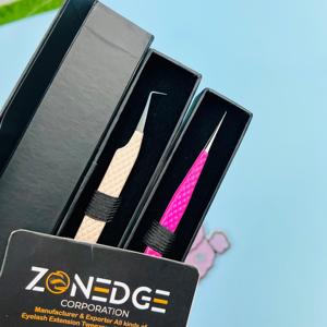 Pince à cils en acier inoxydable de haute qualité avec pointe en fibre pointue Tuile de cils de beauté de marque privée Embouts en fibre antistatique - Product Image 1