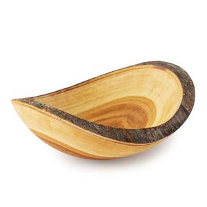 Dessus de table de qualité supérieure Stockage décoratif de salade de fruits et légumes Bol en bois arrondi Finition naturelle Bol de service de fruits - Product Image 4