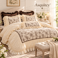 Parure de lit 3 pièces élégante et luxueuse à imprimé floral avec volants, pour lit Queen et King, 1 housse de couette et 2 taies d'oreiller, 200 fils/cm², commande d'essai personnalisée à faible MOQ