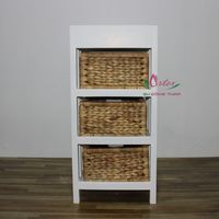 Meuble de rangement pliable de style moderne artisanal vietnamien avec tiroirs en jacinthe d'eau et étagère en bois à hauteur réglable pour la maison et l'école
