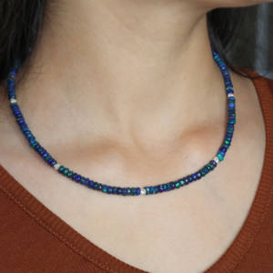 Collar de Plata de Ley 925 con Cuentas para Mujer, Tamaño 18 Pulgadas, Cuentas de Ópalo Negro Natural, Joyería Fina, Regalo de Aniversario o Cumpleaños - Product Image 1